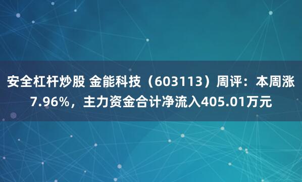 安全杠杆炒股 金能科技（603113）周评：本周涨7.96%，主力资金合计净流入405.01万元